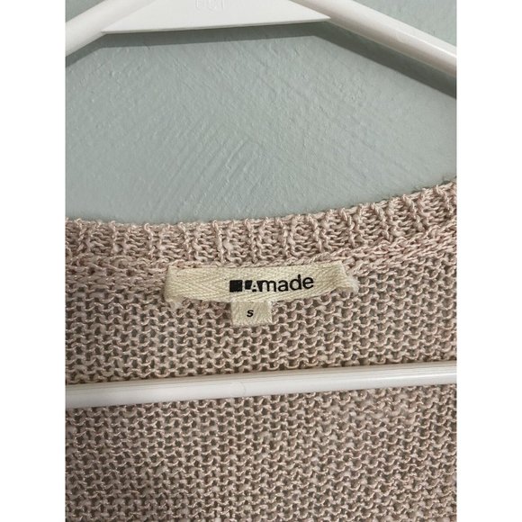 LA Made Linen Blend Small Sweater Crocheted Lightweight Blush Pink V-Neck - Picture 3 of 7